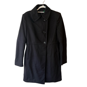 United Colors Of Benetton Classic Black Pea Coat Size 44 Cozy Wool Blend Winter